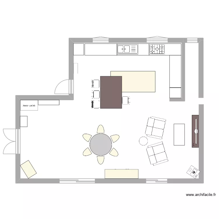 piece a vivre + cuisine 2. Plan de 