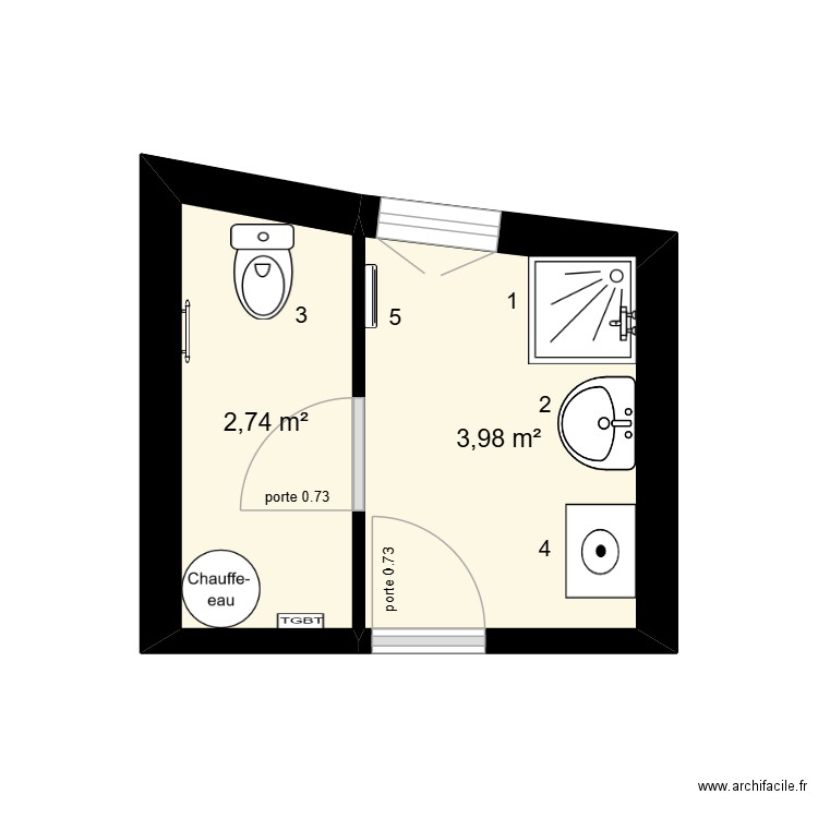 Rousseau à LIgueil existant. Plan de 2 pièces et 7 m2