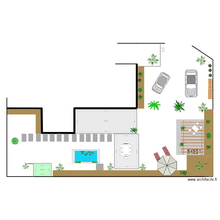 amenagement jardin  bassin eau. Plan de 5 pièces et 75 m2