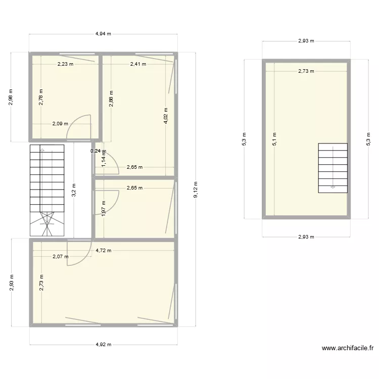 stece. Plan de 5  et 48 m²