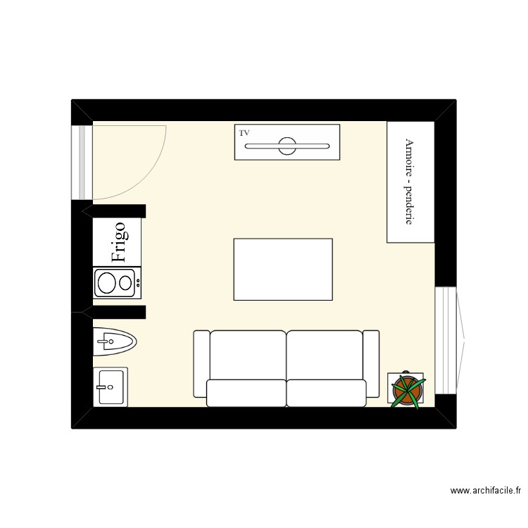 Chambre Dauphins. Plan de 1 pièce et 14 m2