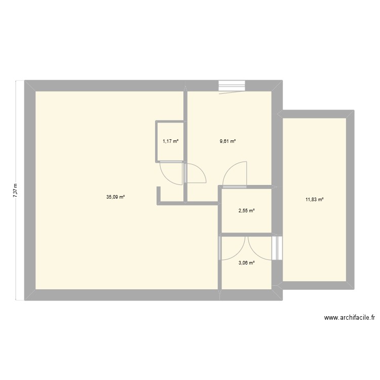 Cuisine Pep's côtes. Plan de 6 pièces et 63 m2