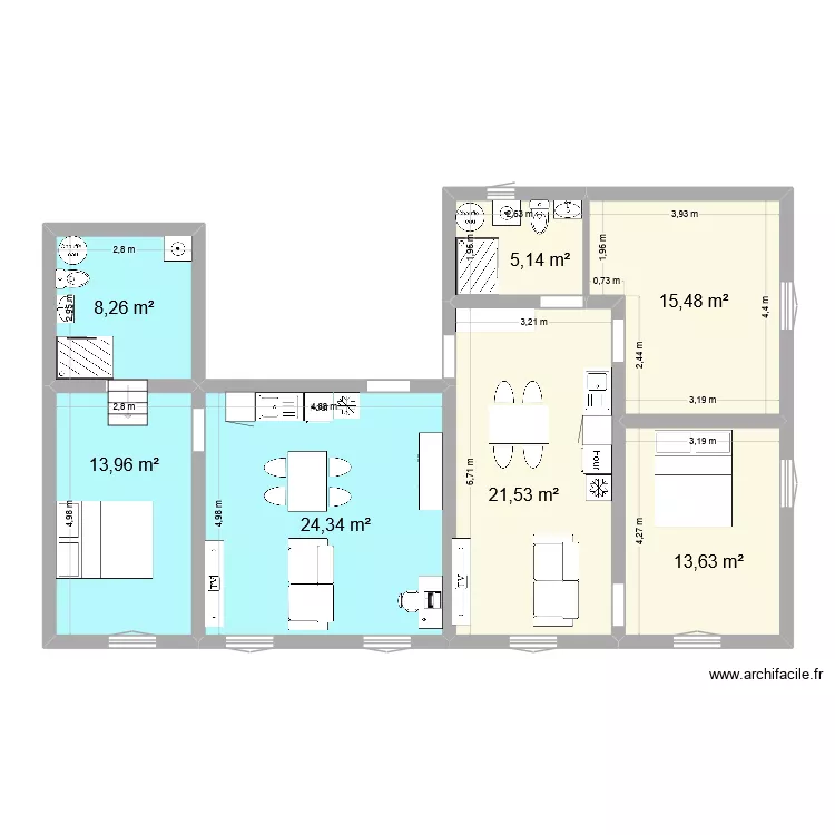 MENARD R+1 NEUF. Plan de 7  et 102 m²