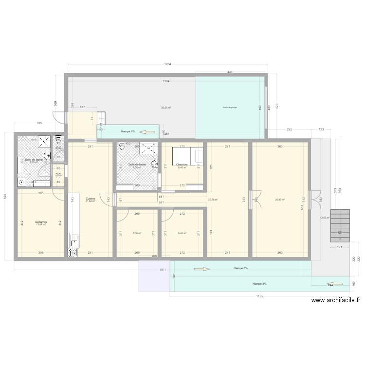 Travaux. Plan de 13 pièces et 194 m2