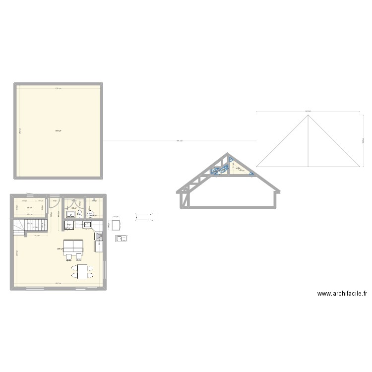 26 x 26 chalet 1. Plan de 7 pièces et 108 m2