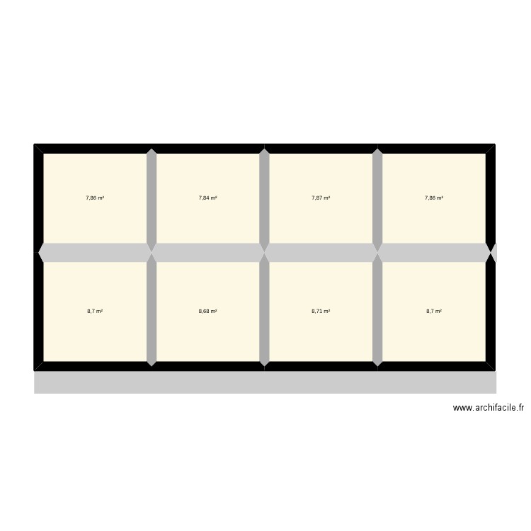 mur. Plan de 8 pièces et 66 m2