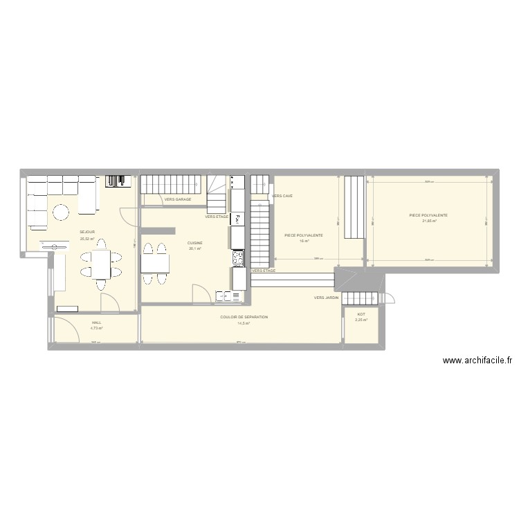 RDC ARILLE. Plan de 7 pièces et 119 m2