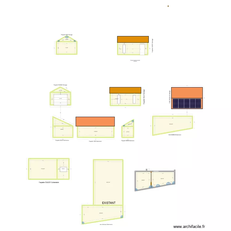 Plan de facade et toiture garage 2. Plan de 17 pièces et 184 m² Plan de facade et toiture garage 2. Plan de 17 pièces et 184 m²