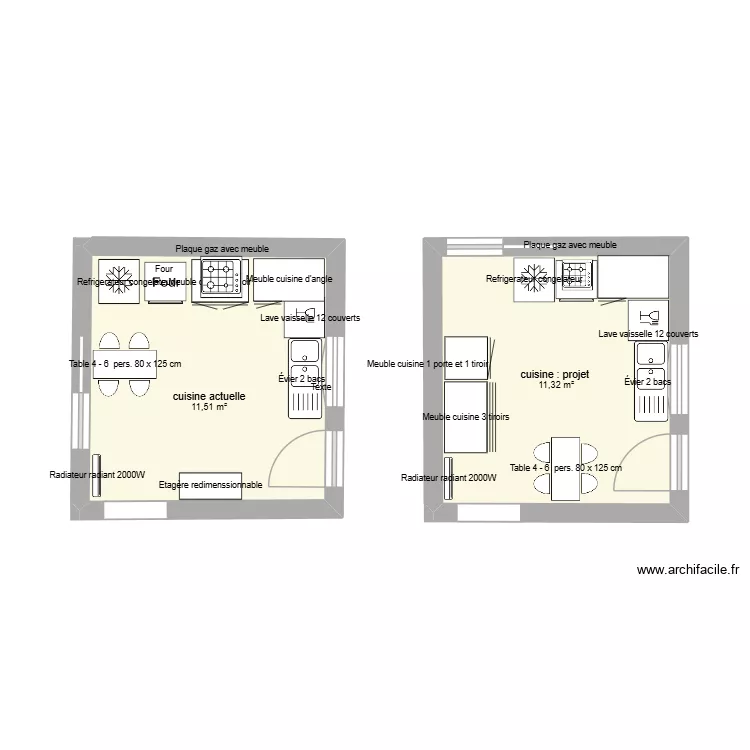 nouvel am&eacute;nagement deb la cuiine. Plan de 2  et 23 m²