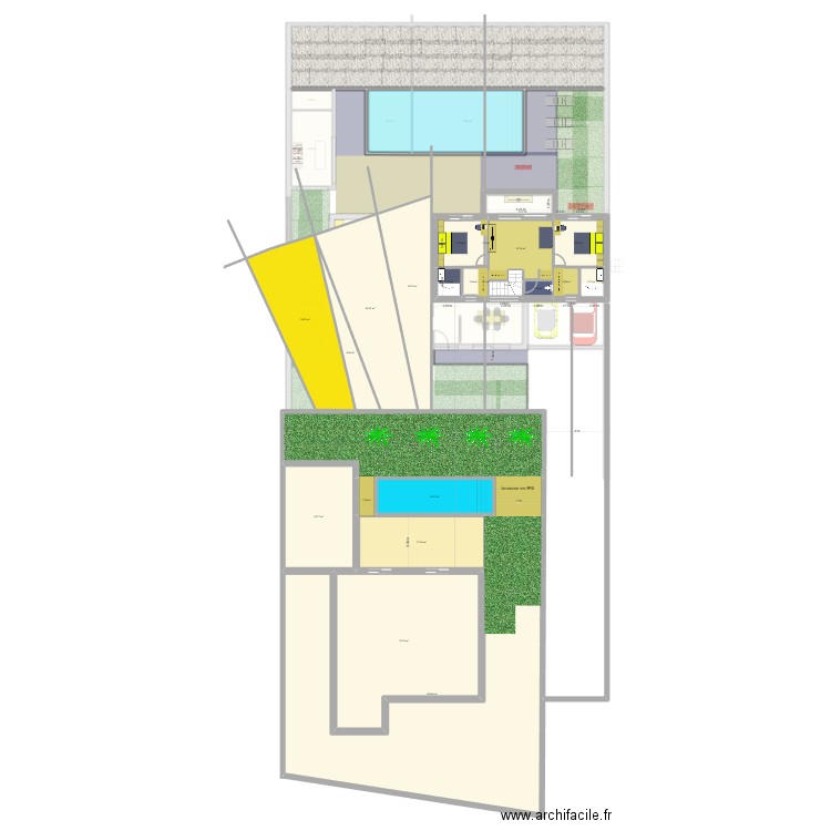 plan etage avec implantation piscine voisin. Plan de 33 pièces et 780 m2