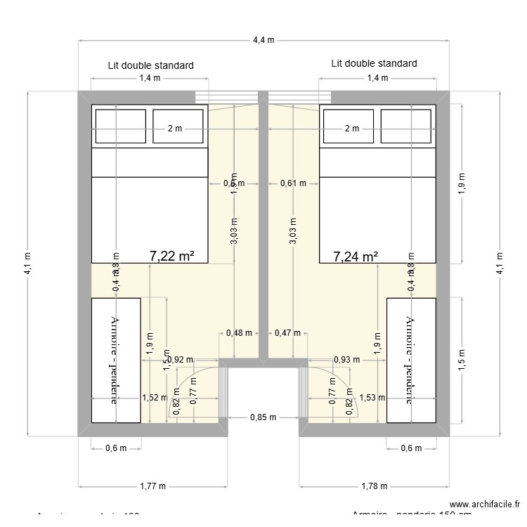 chambre appartement Lille. Plan de 2 pièces et 14 m2