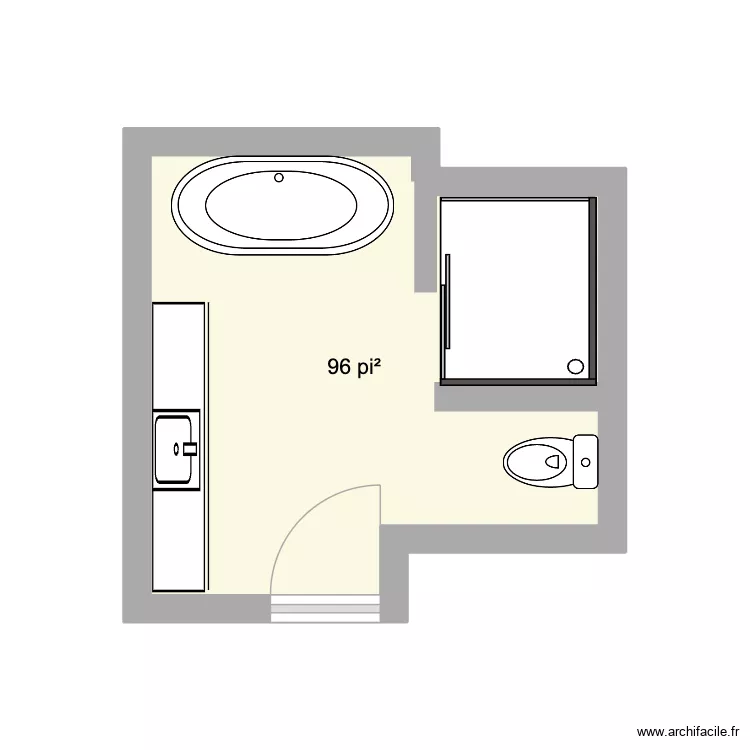 salle de bain. Plan de 1  et 9 m²