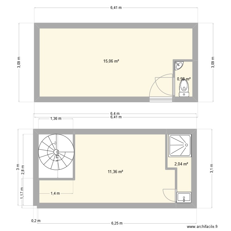 Plan petit appart. Plan de 4 pièces et 29 m2
