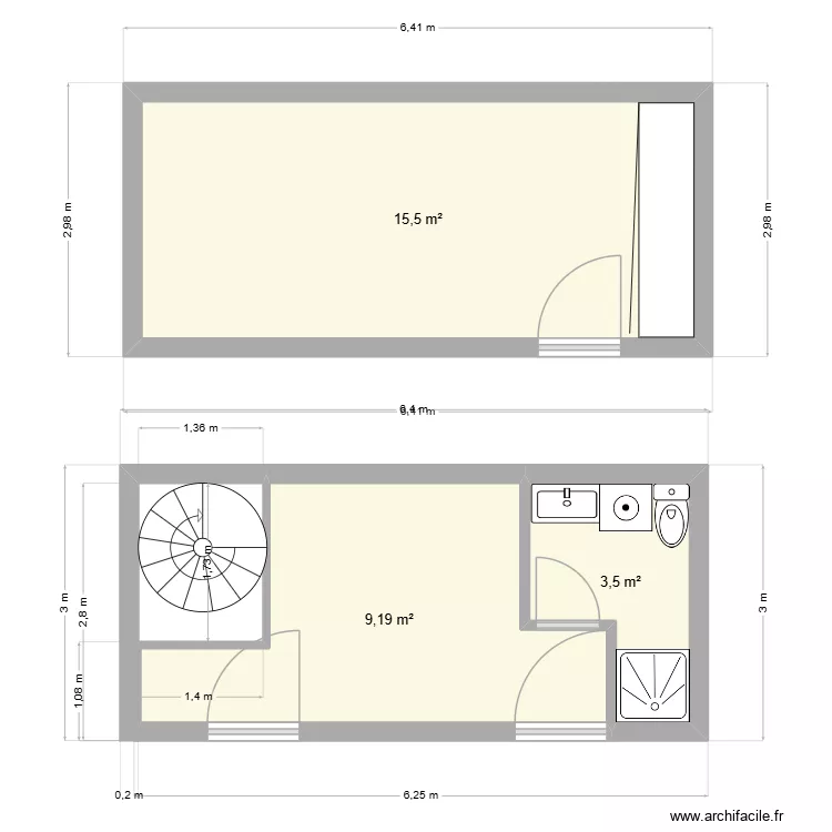 Plan petit appart. Plan de 3  et 28 m²