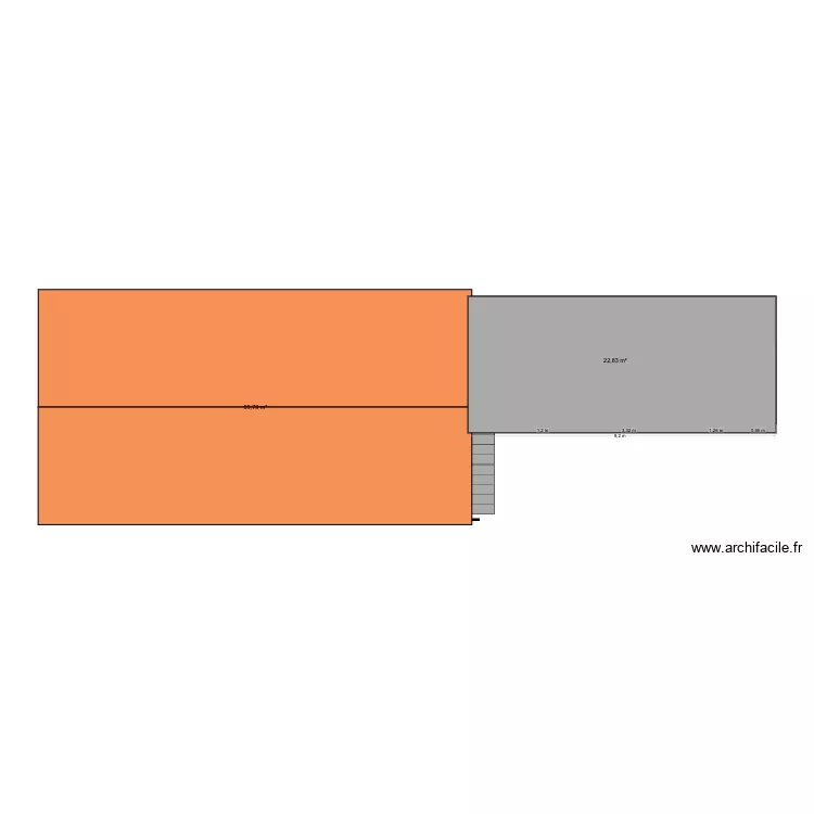 plaine. Plan de 2 pièces et 79 m²