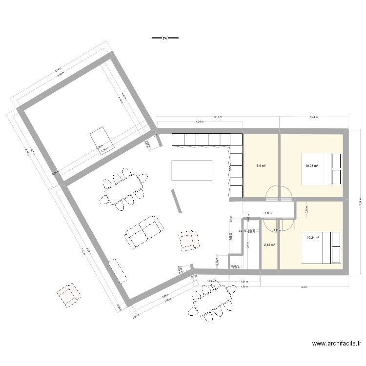 PLAN NIVEAU  1  extension 5. Plan de 4 pièces et 28 m2