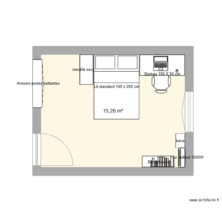 Chambre Julie. Plan de 1 pièce et 15 m2