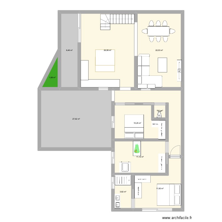 EXTENSION. Plan de 11 pièces et 135 m2