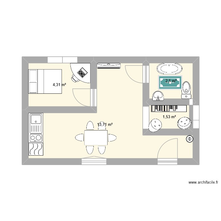 Maison Noemie. Plan de 4 pièces et 22 m2