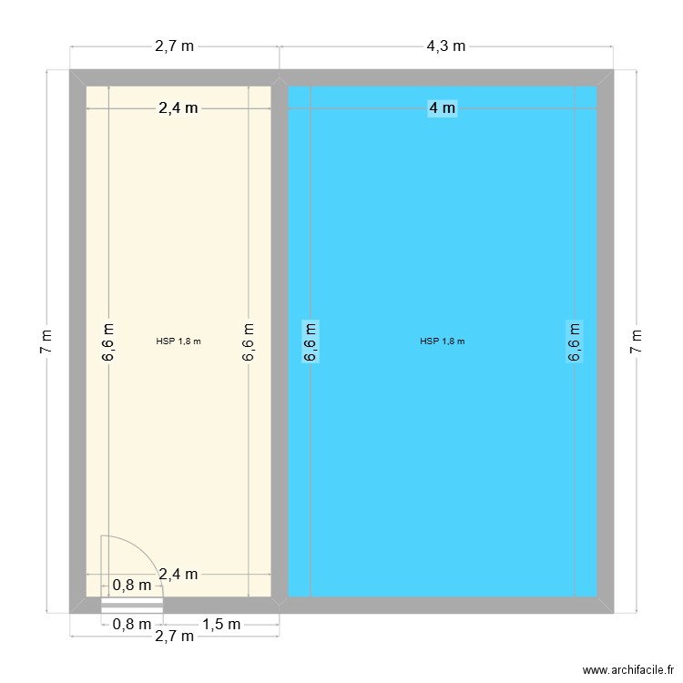PISCINE. Plan de 2 pièces et 42 m2