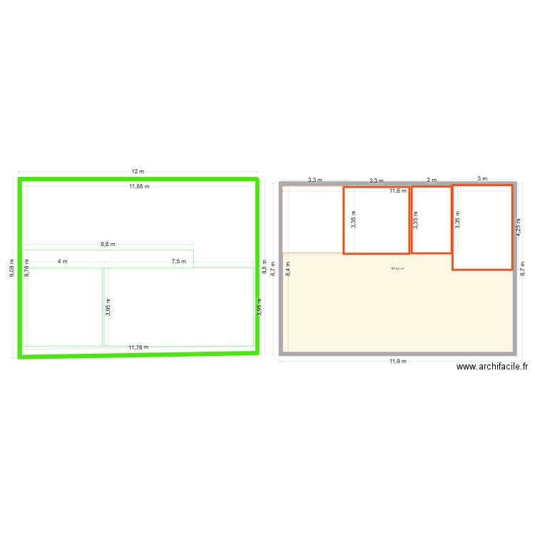fontenelle 23. Plan de 1 pièce et 97 m2