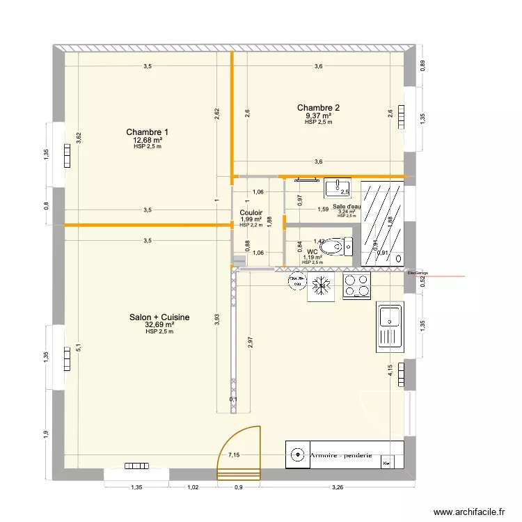 renosalicorne26. Plan de 6  et 61 m²