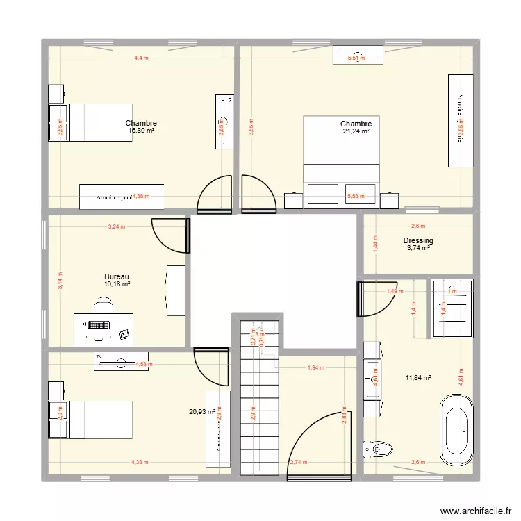 &eacute;tage. Plan de 6 pièces et 85 m²