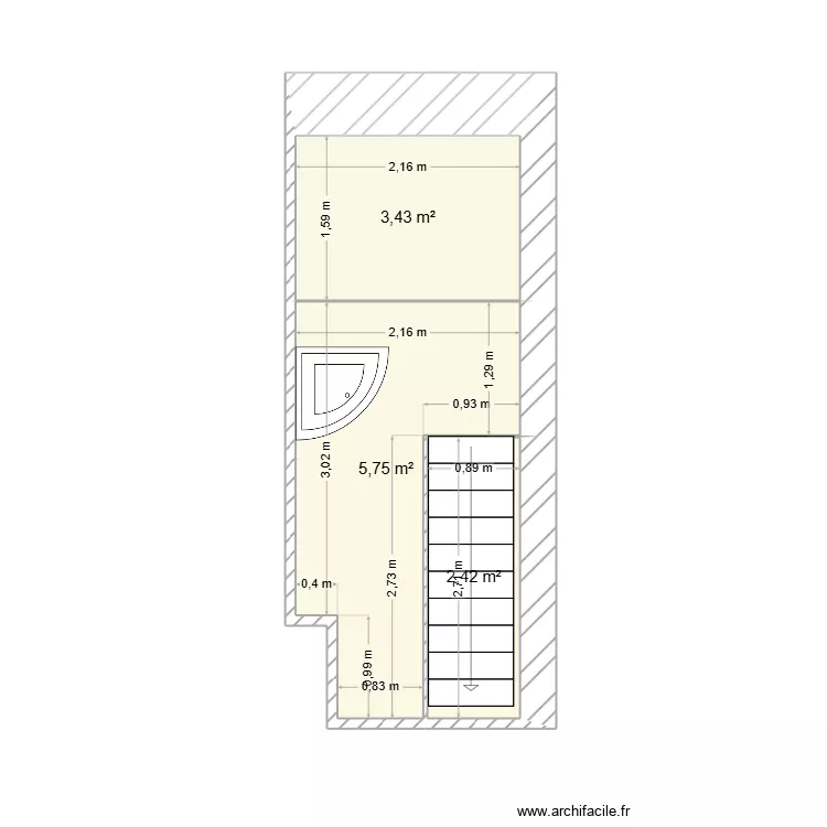 sdb. Plan de 3  et 12 m²