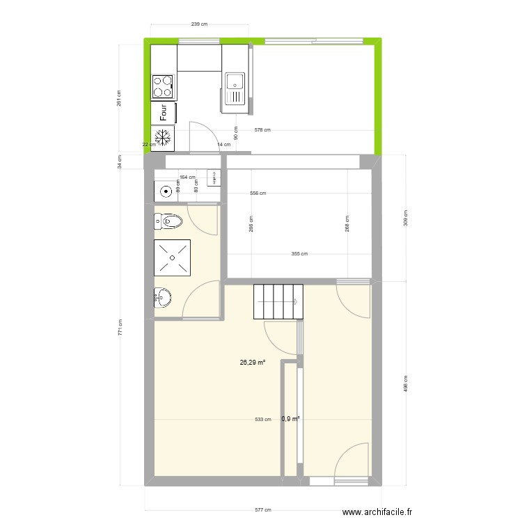 Elgazi projet. Plan de 2 pièces et 27 m2
