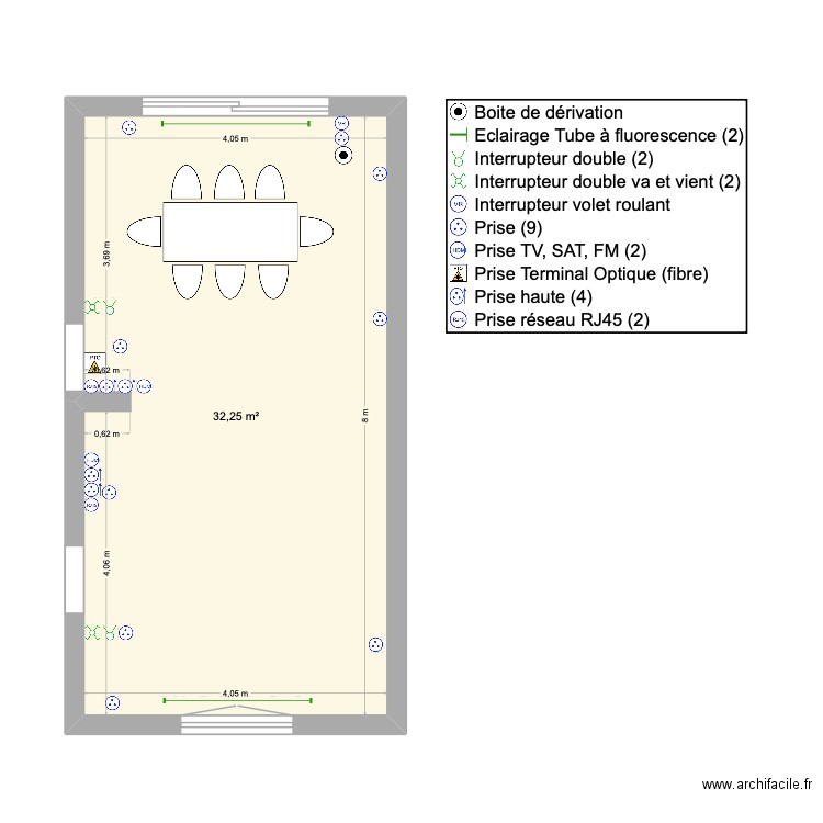 ziouane. Plan de 1 pièce et 32 m2
