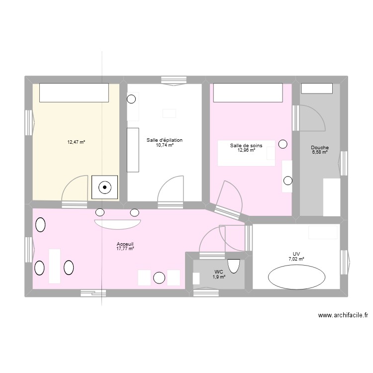 LR esthétique. Plan de 7 pièces et 69 m2