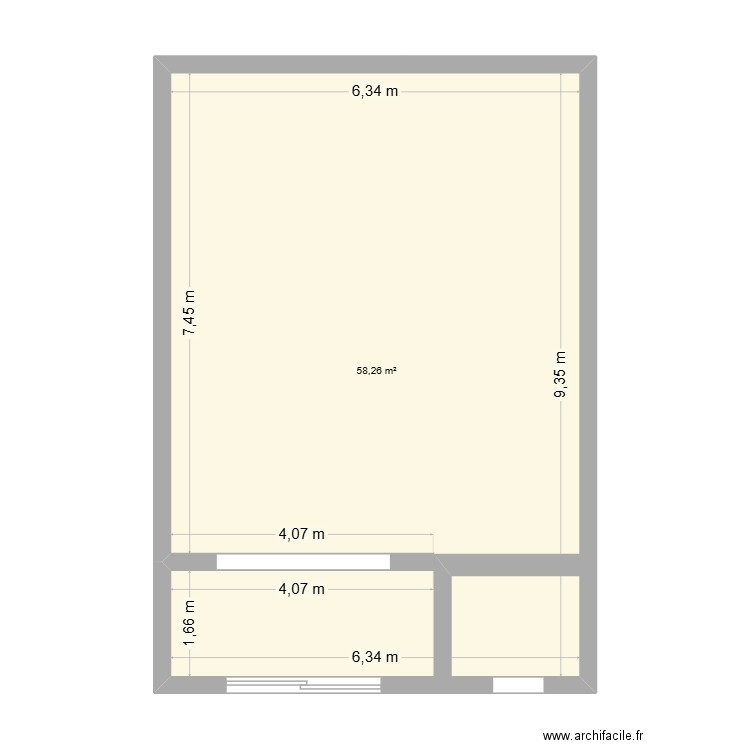 Extension 1. Plan de 1 pièce et 58 m2