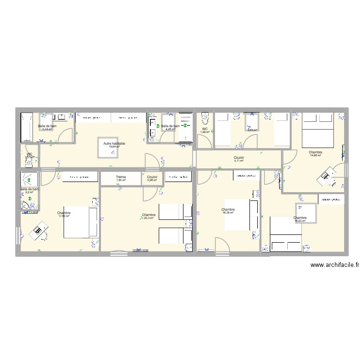 Maison Courtin - Soizé 1er etage. Plan de 14 pièces et 136 m2