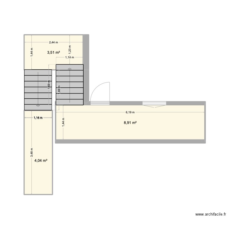 romquette. Plan de 3 pièces et 16 m2