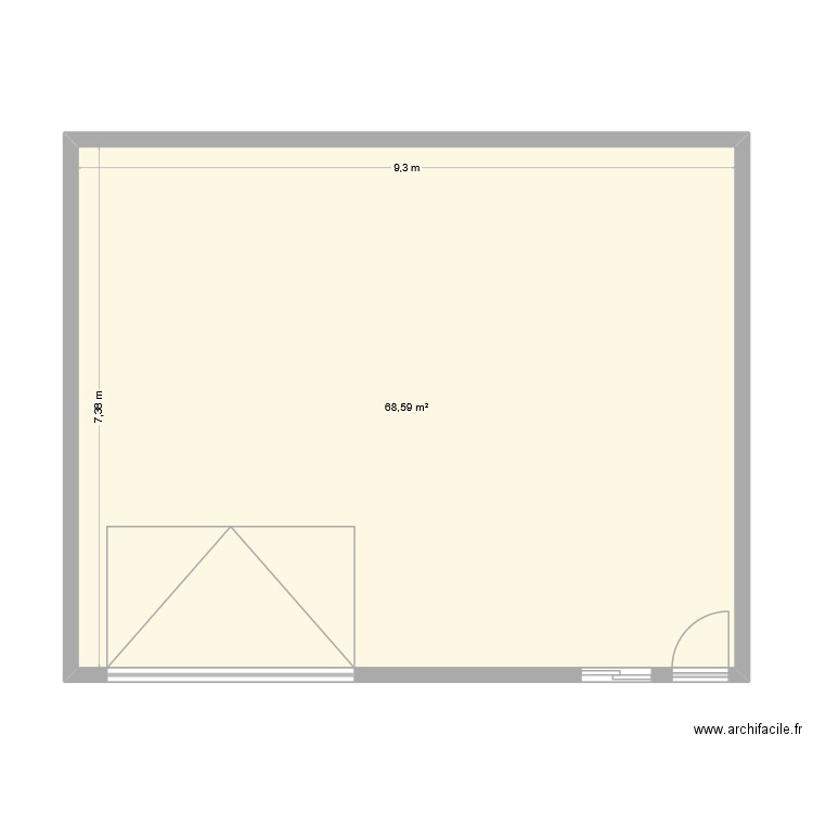 B/FF. Plan de 1 pièce et 69 m2