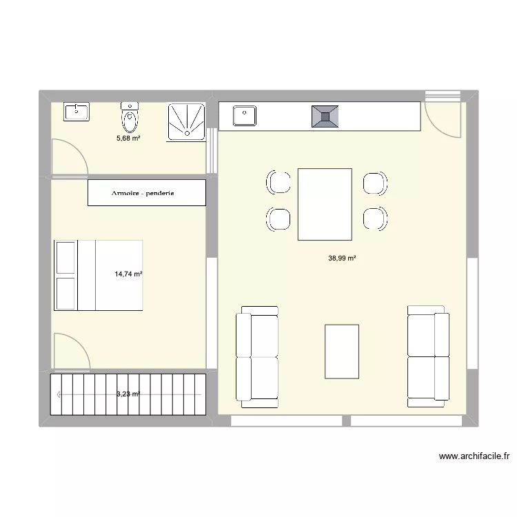 studio maison. Plan de 4  et 63 m²