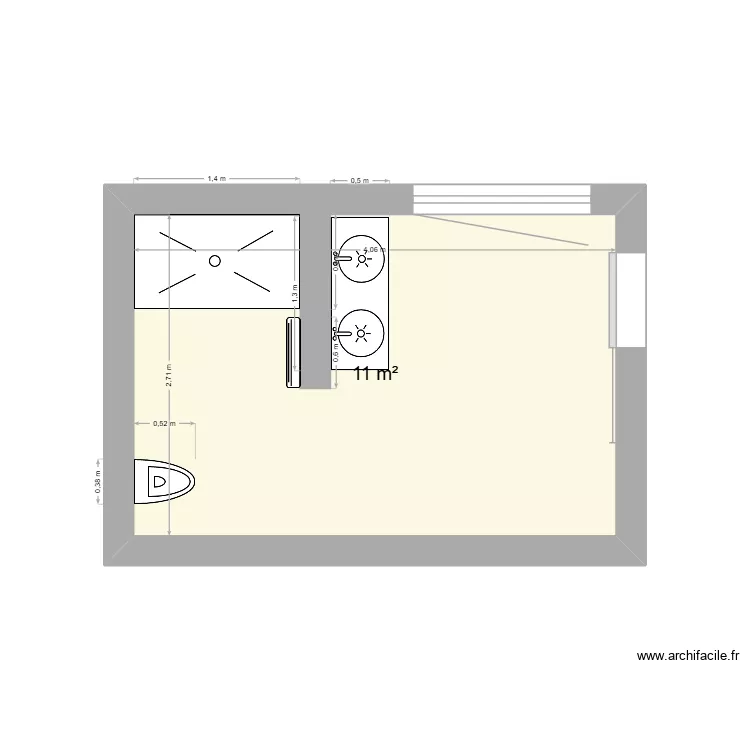 sdb. Plan de 1  et 11 m²