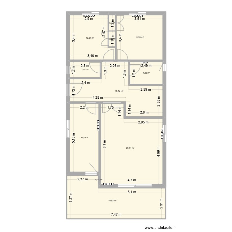 Rosas RDCH Existant. Plan de 11 pièces et 103 m2