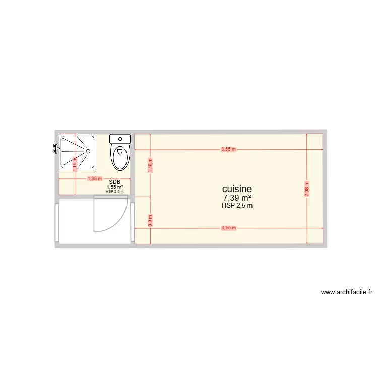 SDB voirie cot&eacute; parc sStalingrad. Plan de 2  et 9 m²