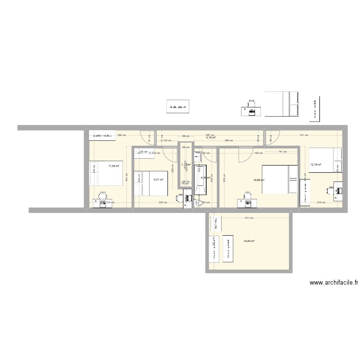 Etage Vmaé. Plan de 8 pièces et 73 m2