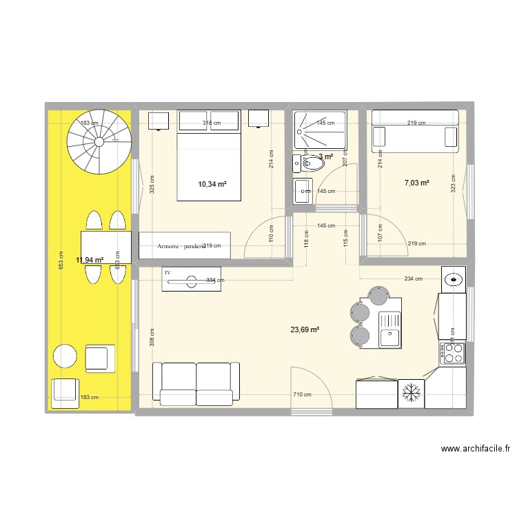 plan 1. Plan de 5 pièces et 56 m2