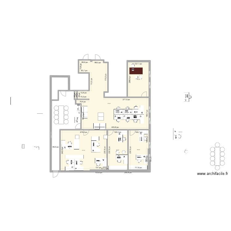 Bureau 5ieme 3. Plan de 6 pièces et 168 m2
