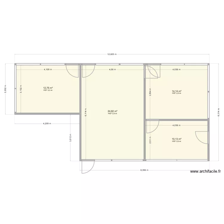 Plan nouveaux bureaux production PRYSMIAN CHARVIEU rdc &eacute;tat actuel. Plan de 4  et 62 m²