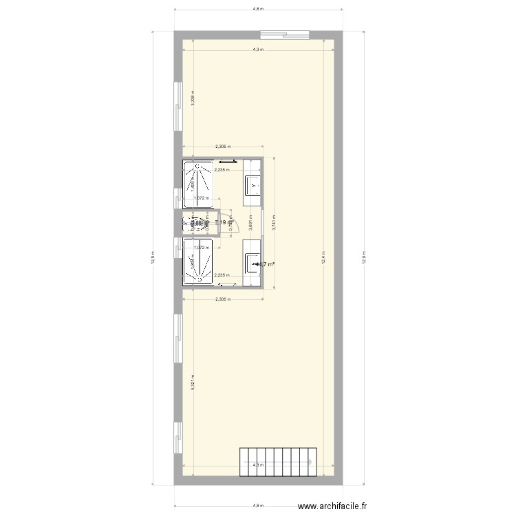 karim diderot étage 3. Plan de 3 pièces et 53 m2