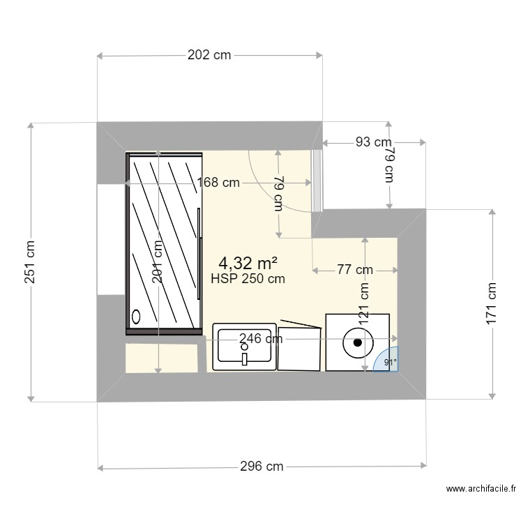 sdb lio. Plan de 1 pièce et 4 m2