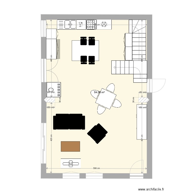 plan 1. Plan de 1 pièce et 54 m2