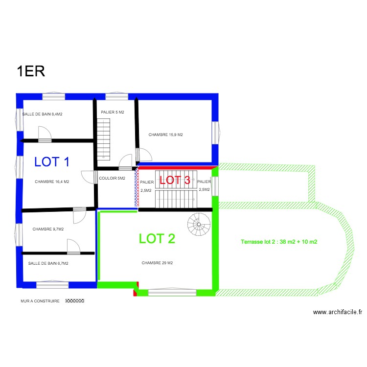 1ER KEES SANS CONSTRUCTION. Plan de 2 pièces et 29 m2