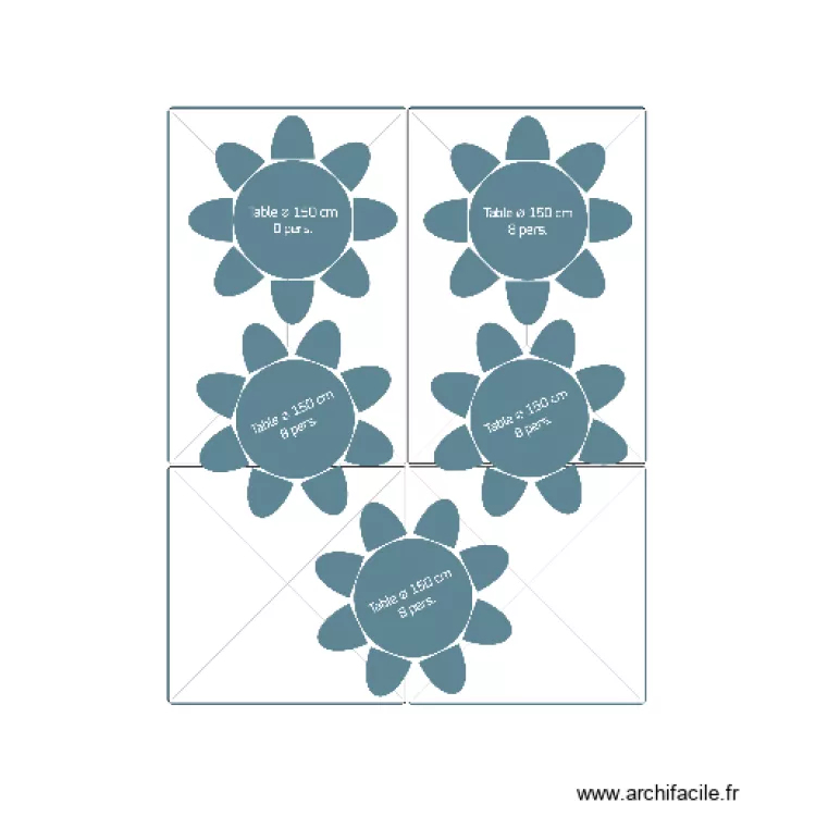 Pack 40 personnes table ronde 345 et 330. Plan de 