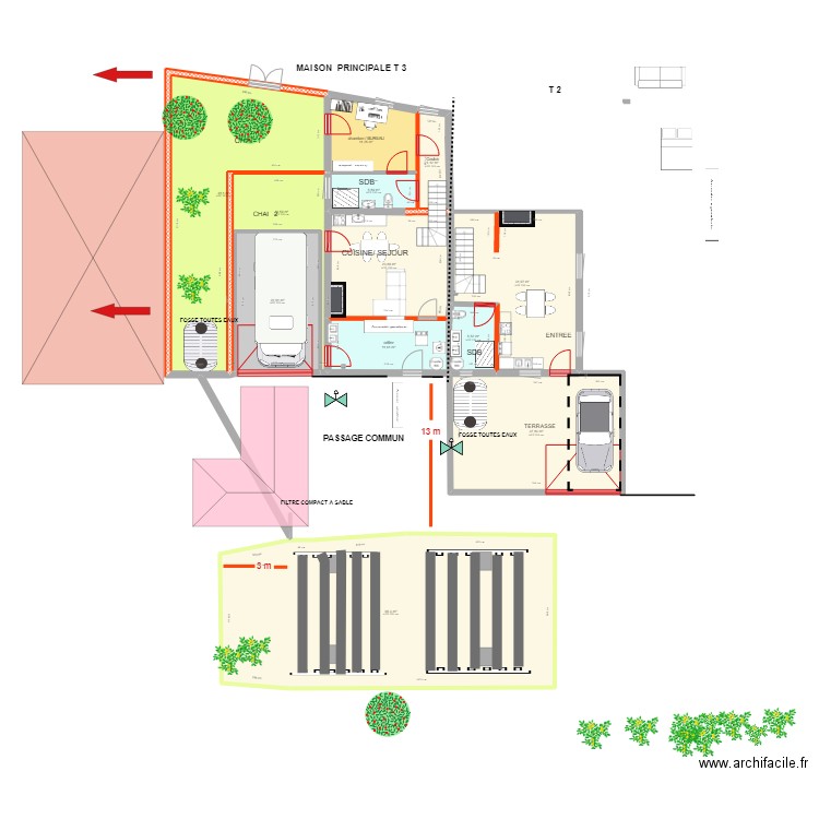 PLAN  T3 / T2  PUJOLS / CIRON. Plan de 12 pièces et 311 m2