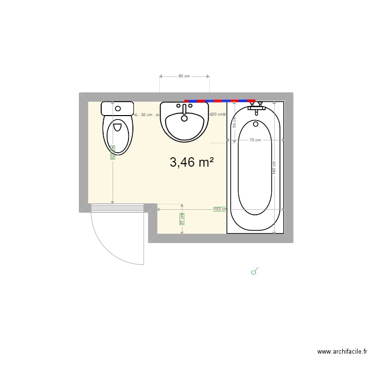 BARBERO Existant. Plan de 1 pièce et 3 m2